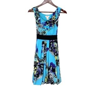 Vintage Y2K Candies Dark Floral Ruffle Bubble Hem Vibrant Blue Dress Size Small